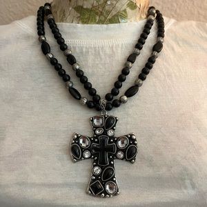 Black cross necklace with rhinestones